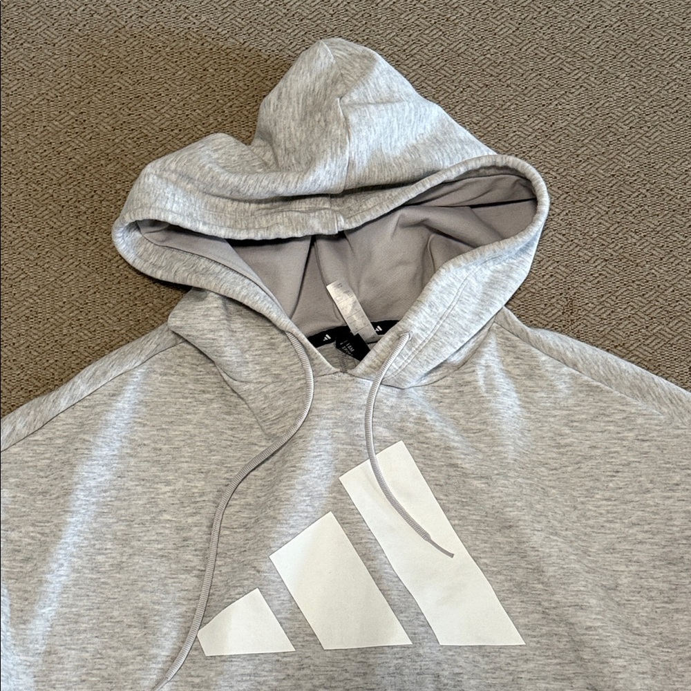 Adidas UR Hoodie Cropped Boxy Oversized 3 Strip Grey Heather Sweatshirt Large